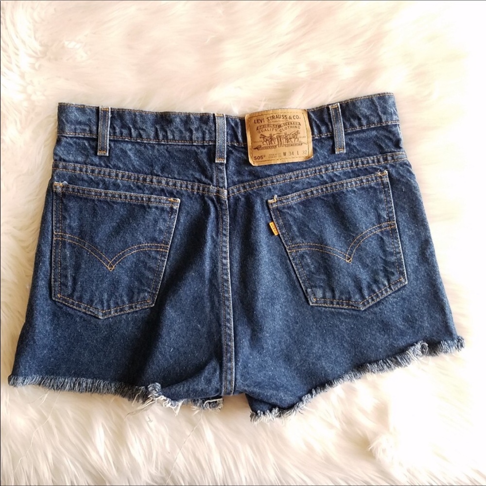 70s Levi’s Denim Cut Off Shorts Orange Tab 505 VTG